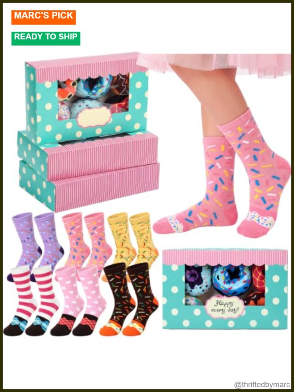 18 Pairs Donut Food Crew Socks Gift Set Combed Cotton Blend